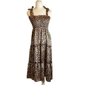 Pink Lily Pink Lily Leopard Print Smocked Maxi Dress